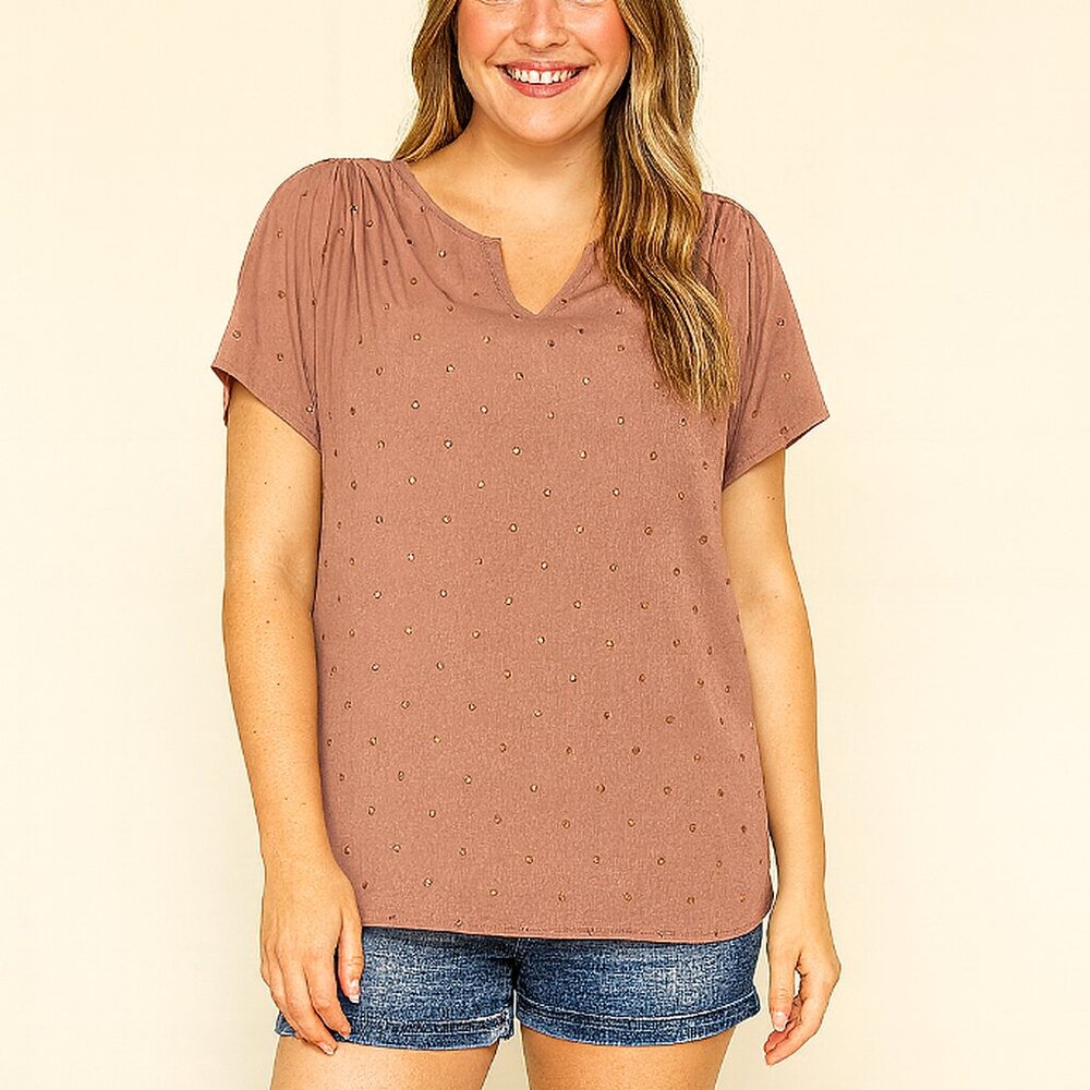 A.N.A. Mauve Pink Gold Studded Blouse – Size 1X